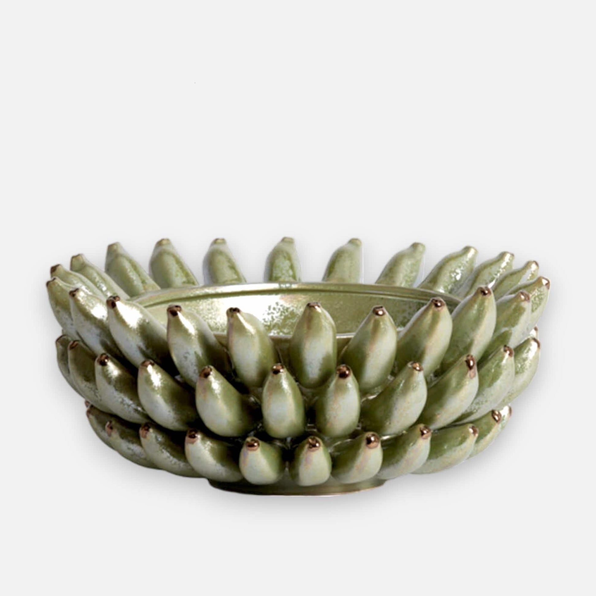 Bananenschale, Dekoschale aus Keramik mit Bananen Olivgrün Metallic Ø 35cm x H 16cm | Bananelle Geschirr von Light & Living
