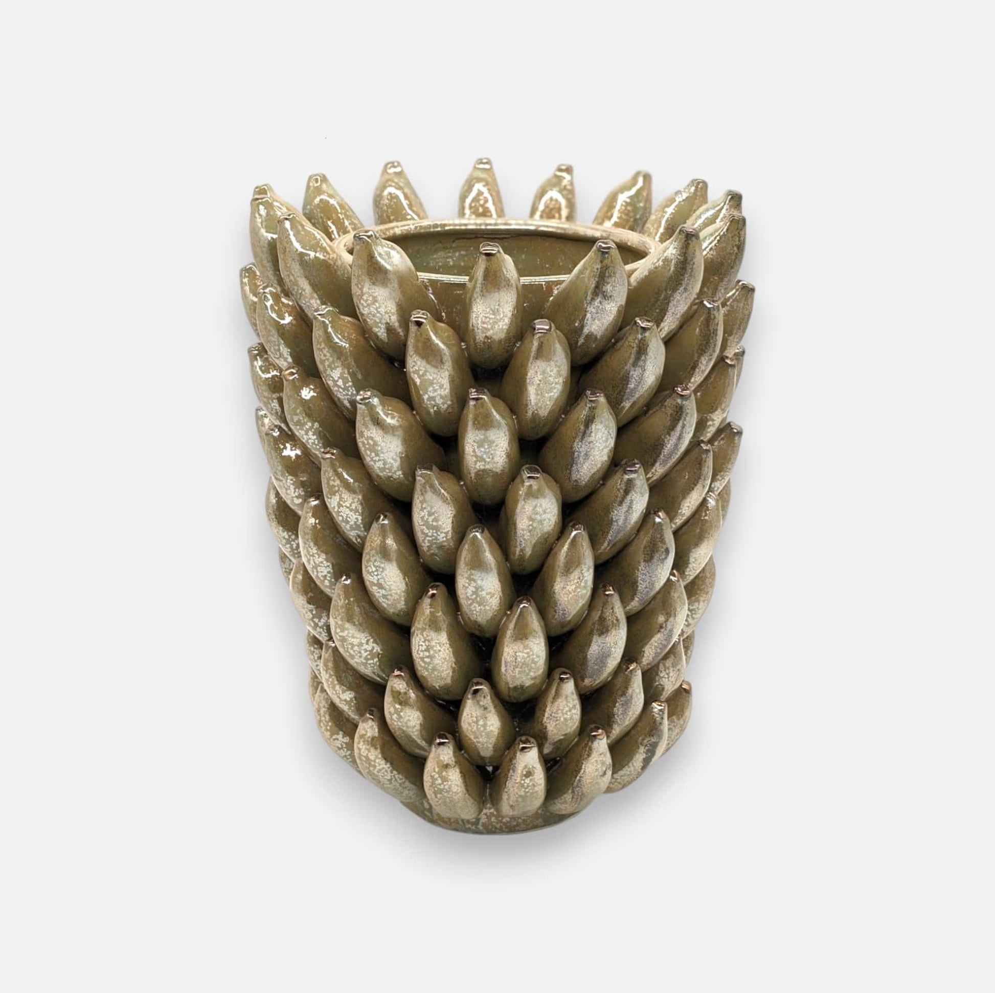 Bananenvase, Dekovase aus Keramik, olivgrün metallic, mit Bananenmuster, lasiert, B 25,5 cm × H 34 cm – von Light & Living