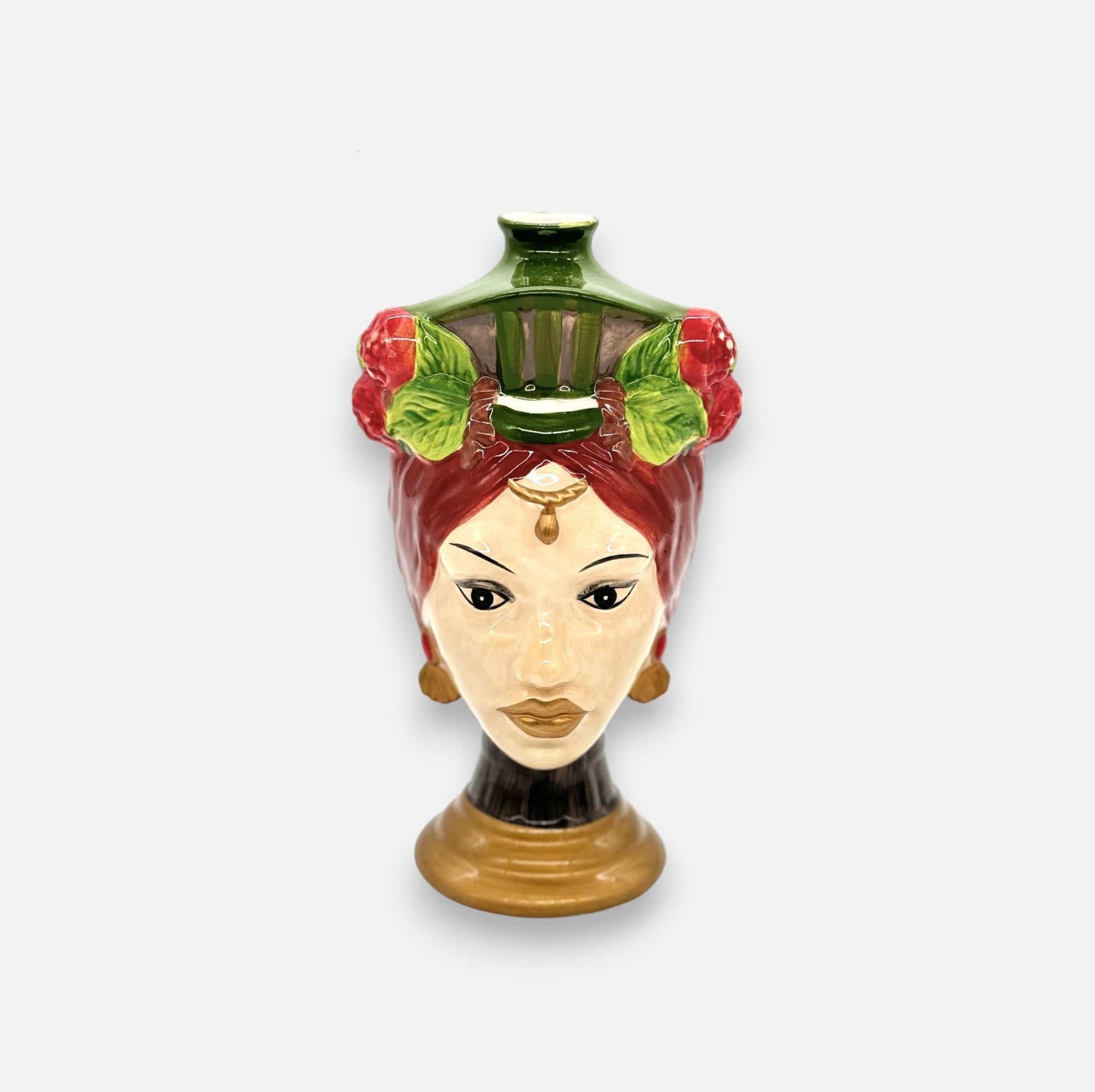 Frauenkopfvase, Dekovase aus Keramik handbemalte Frauenbüste H 26cm x Ø 14cm x Öffnung Ø 2cm | Atropelle Vasen von EDG