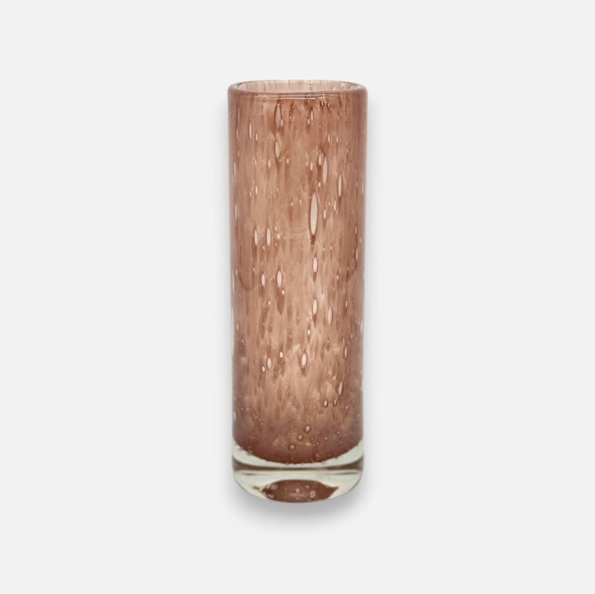 Glasvase, Dekovase aus Glas Luftbläschen lila rosa schmal Zylinderform Ø 6.5cm x 20cm | Felice Vasen von Dekocandle