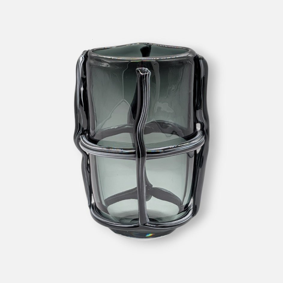 Glasvase, Dekovase aus Glas mit Karo Muster schwarz H 27.5cm x 20.5cm x 13cm | Noira Vasen von Light & Living