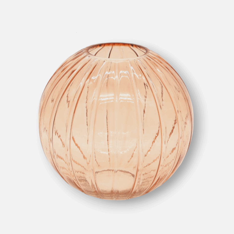 Glasvase, Dekovase aus Glas Rosa Lachs transparent Rillenmuster Ø 18cm x H 17 cm | Rondelle Vasen von Parlane