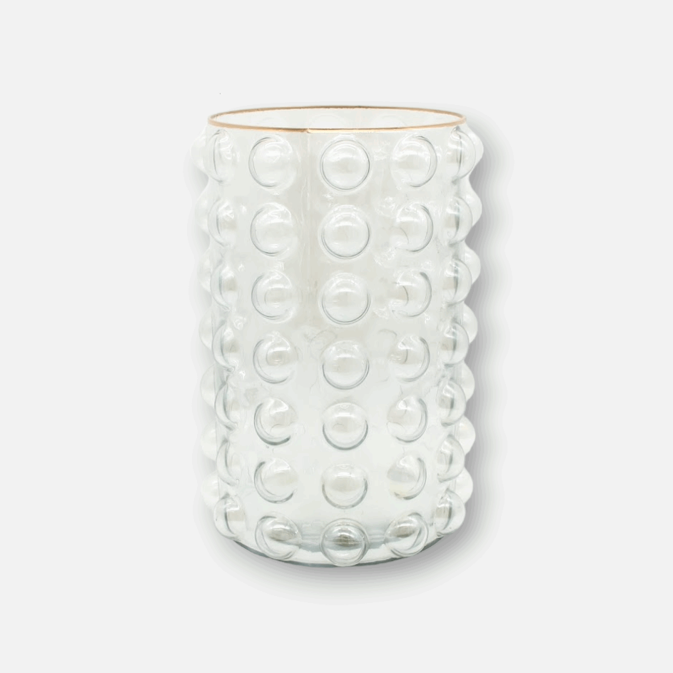 Glasvase, Dekovase aus Klarglas Noppen Blasen Goldrand B 21cm x H 31cm | Ange Grande Vasen von Parlane