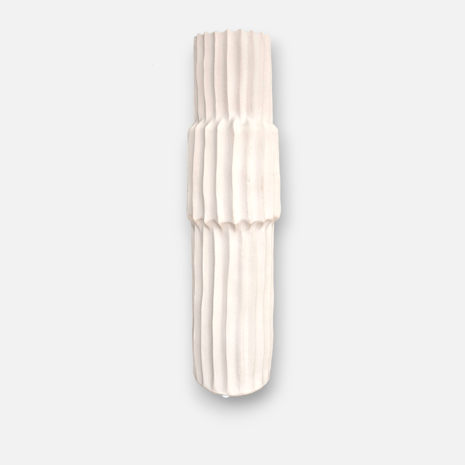 Keramikvase / hohe Dekovase aus Keramik crème weiss Rillen Ø 21cm x H 74cm | Karine Vasen von Light & Living