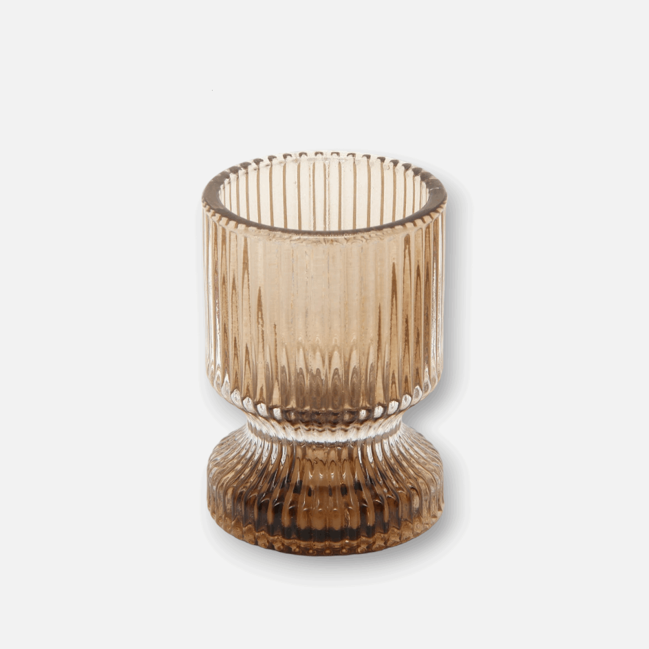 Kerzenhalter aus Glas für Rechaud- und Stabkerzen, marroni braun, Rillen, Ø 6 cm × H 8,5 cm – von Light & Living