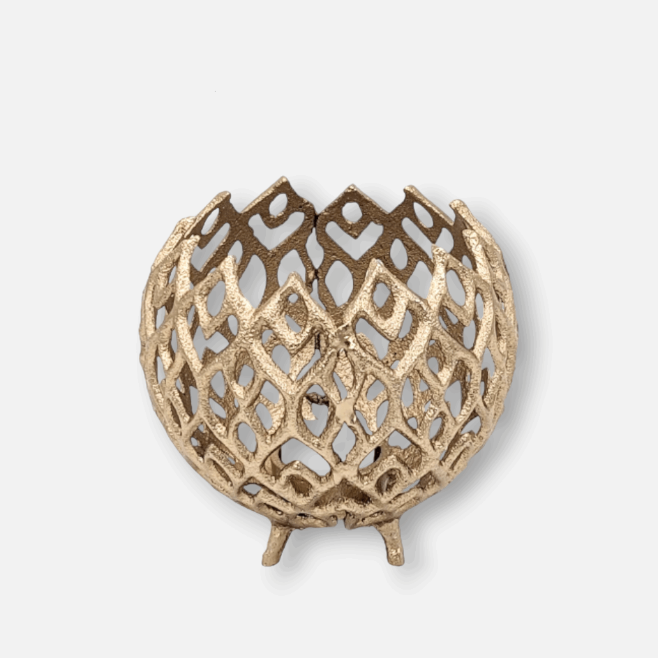 Kerzenhalter, Teelichthalter für Rechaudkerzen gold Musterstruktur B 16cm x H 14cm | Lior Kerzenlicht von Light & Living