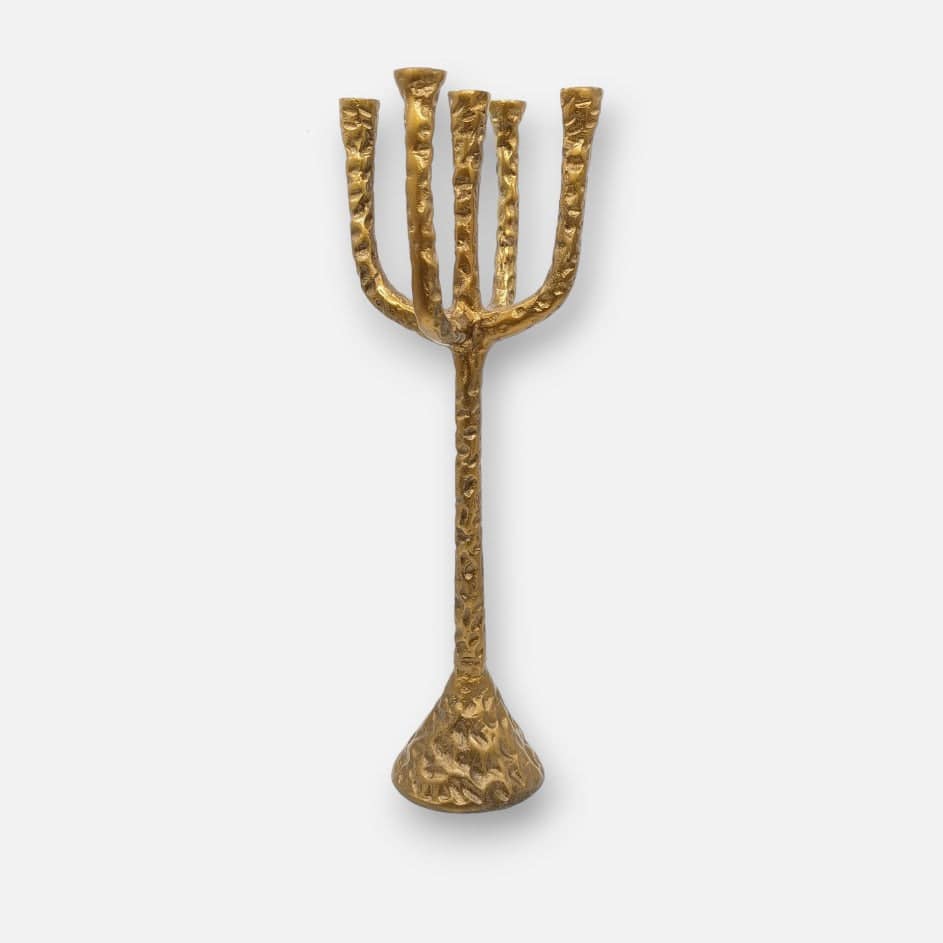 Kerzenständer, Kerzenhalter für Stabkerzen, handgefertigt, gold, fünfarmig, antik, Ø 50 cm × H 61 cm – von Dekocandle