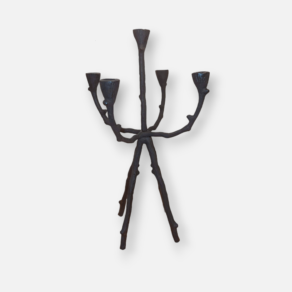 Kerzenständer, Kerzenhalter für Stabkerzen, Metall, fünfarmig, schwarz, Äste, Zweige, B 31 cm × H 48 cm – von Light & Living