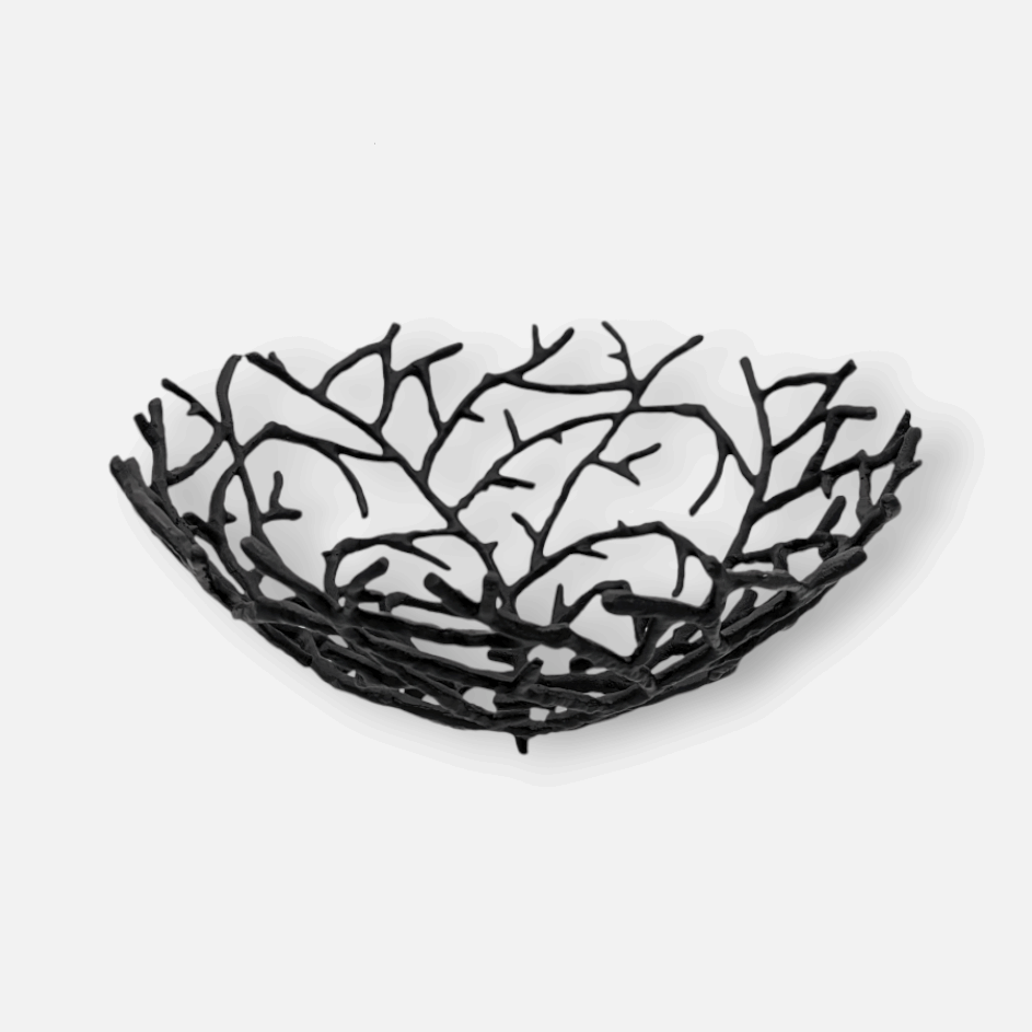 Obstschale mit Zweigen Muster schwarz B 45cm x L 45cm x H 18.5cm | Gwendalle Geschirr von Light & Living