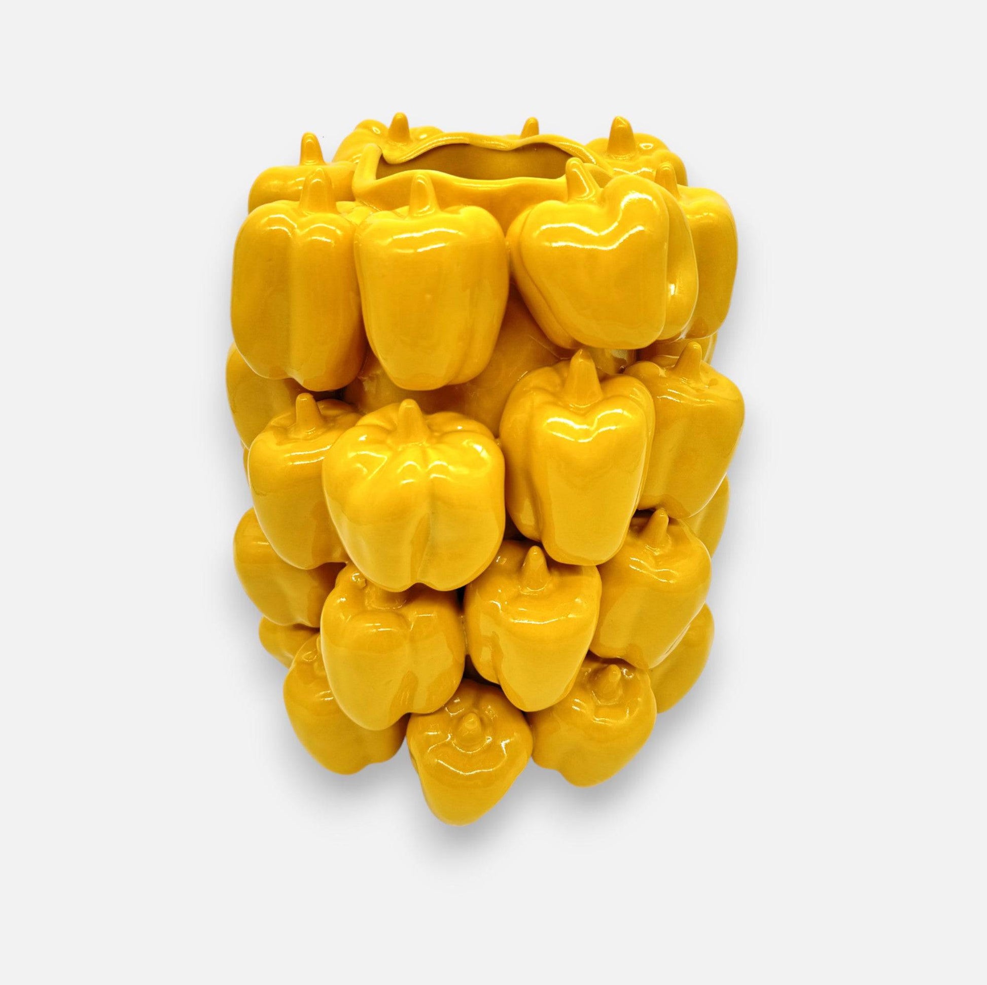 Peperonivase, Dekovase aus Keramik, gelb glasiert, mit Peperonimotiv, groß, Ø 23,5 cm × H 32,5 cm – von Light & Living