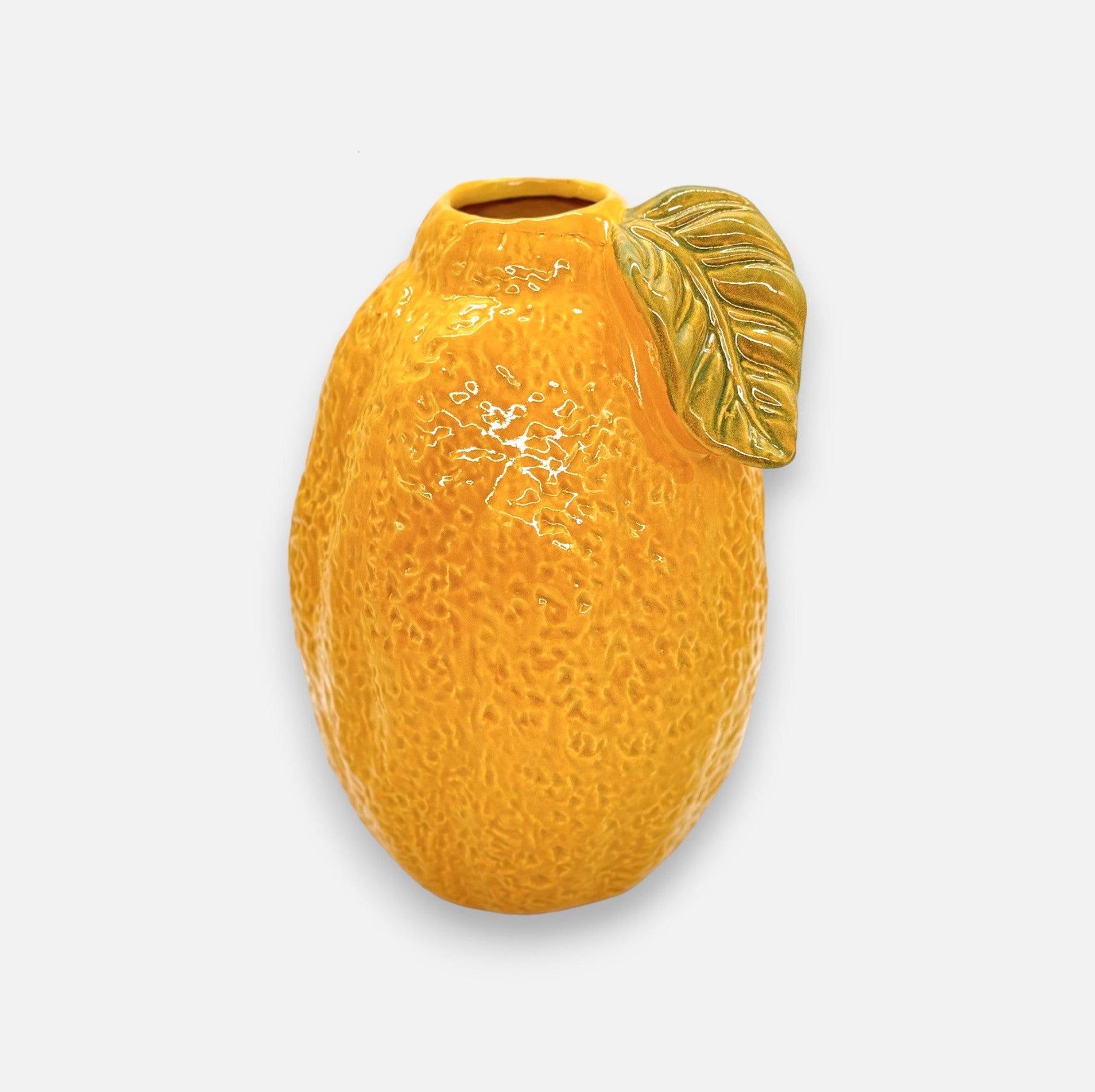 Zitronenvase, Dekovase aus Keramik glasiert Gelb mit Zitronen Motiv Einzeln Ø 21cm x H 31cm | Limonella Vasen von EDG