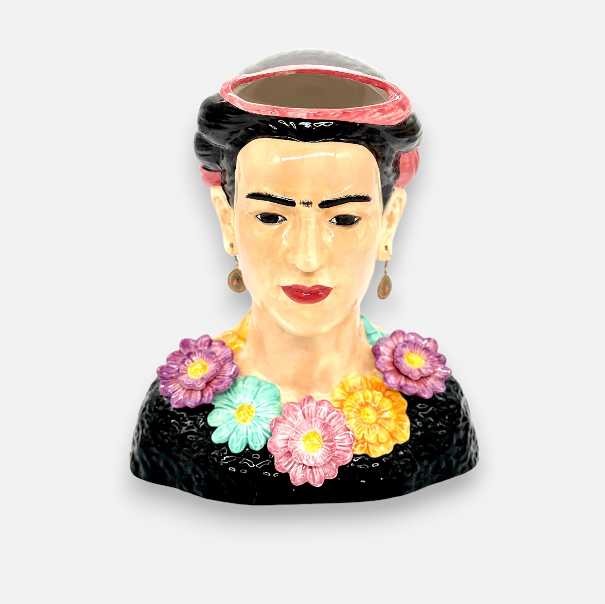 Frida | Vase aus Keramik handbemalt Frauenbüste Frida Kahlo H 34cm x Ø 29cm x 19cm