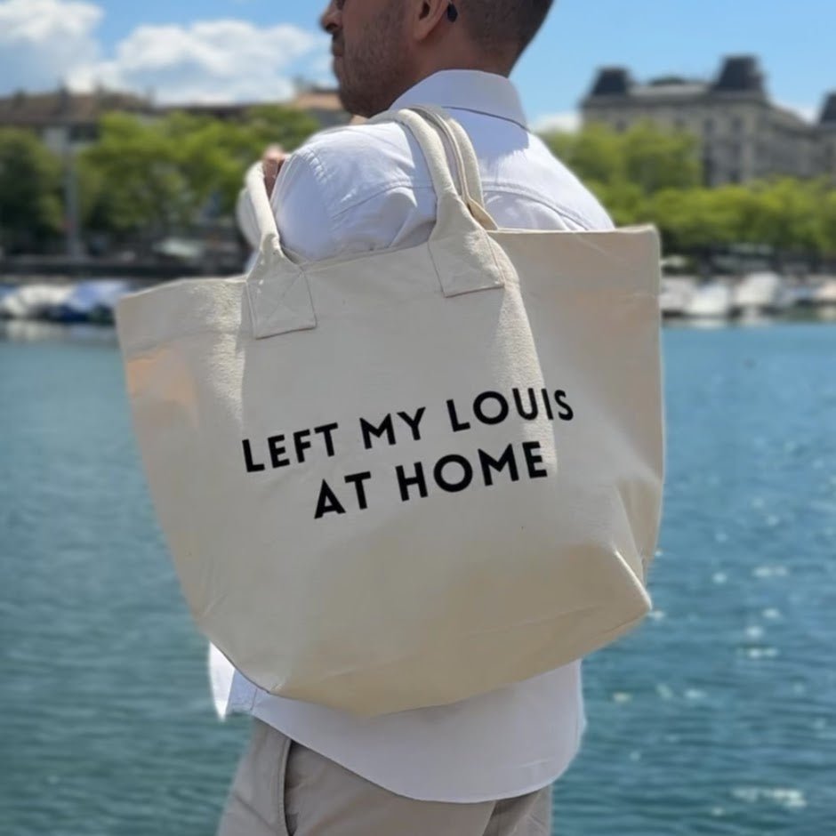 Shopping Bag, Einkaufstasche aus Baumwolle beige mit Schriftzug 45 x 37cm | Louis Taschen von Kiss Couture
