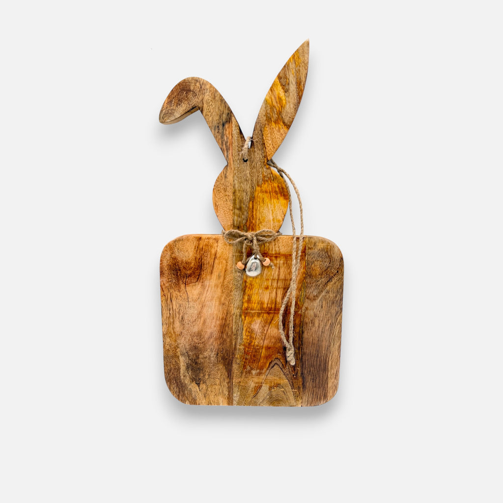 Holzbrett Hasenmotiv aus Mangoholz als Osterdeko Schneidebrett mit Hasenform