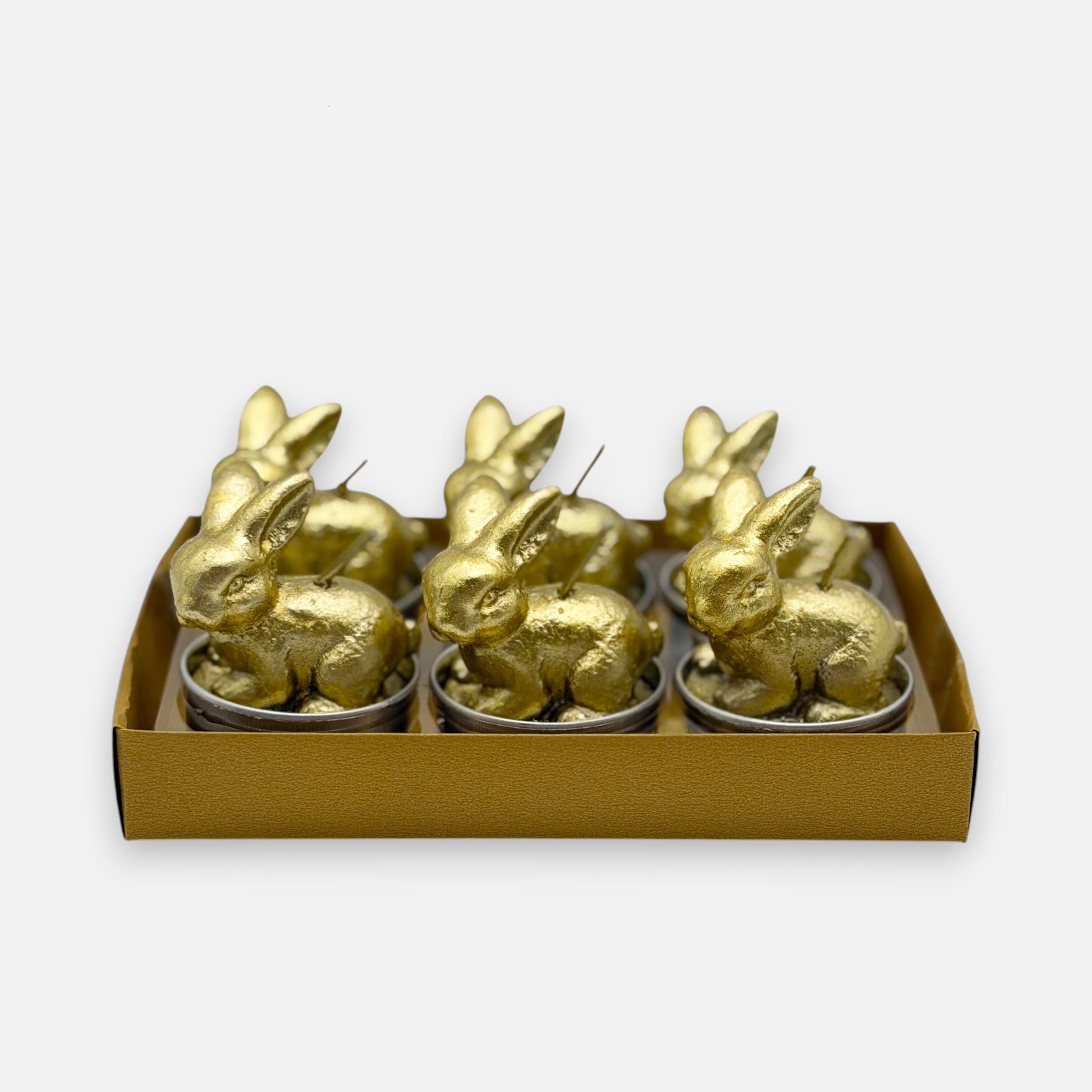 Teelichterset 6x Goldhasen aus Wachs Osterdeko in Goldoptik
