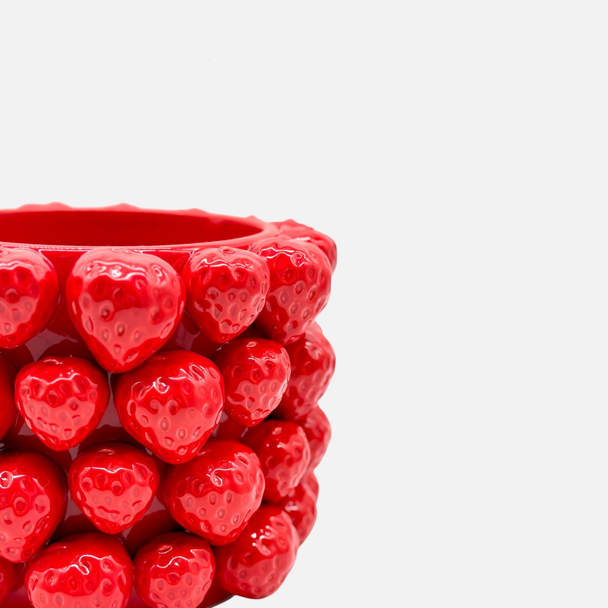 Roter Keramik Übertopf in Erdbeerform Ø25cm