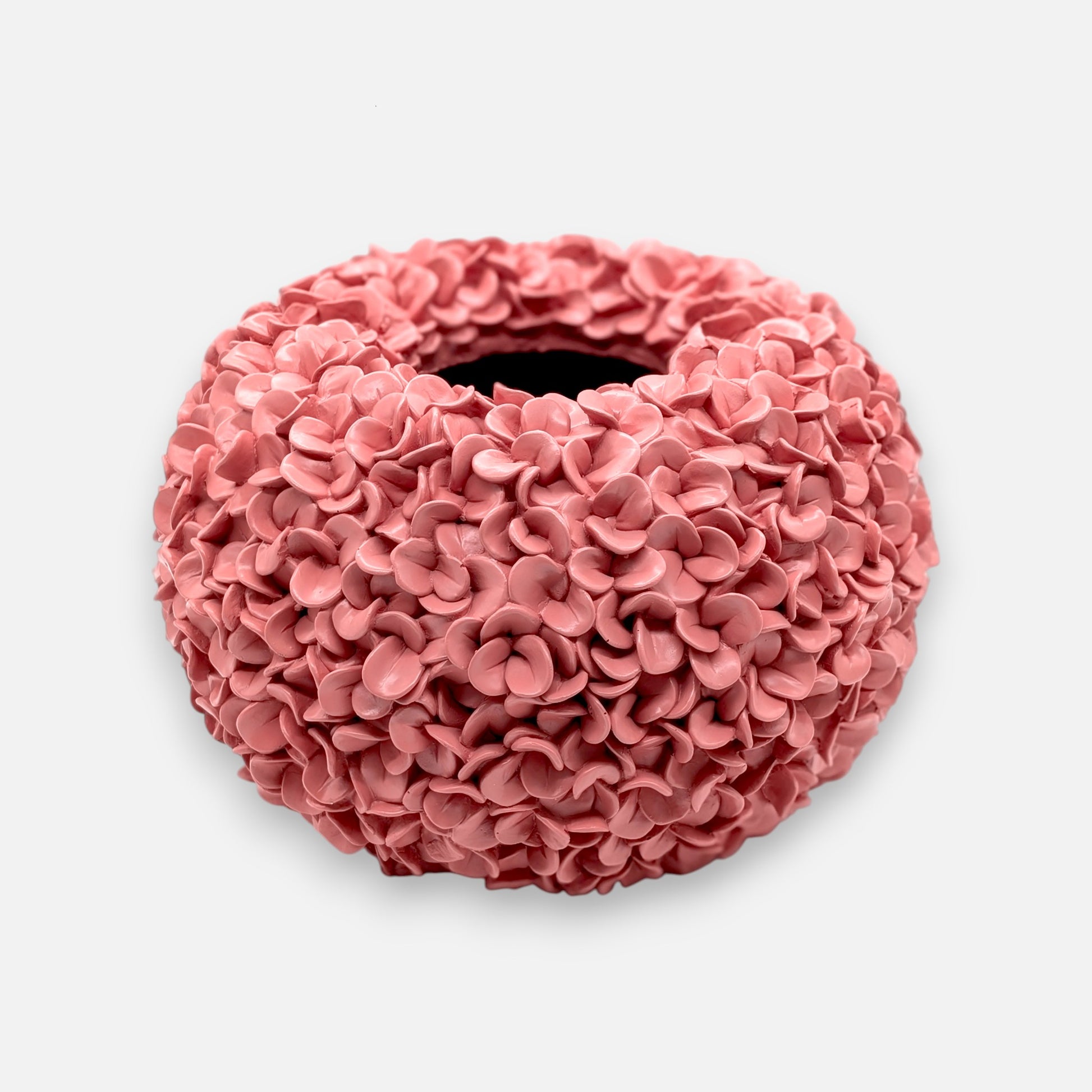 Hortensienvase, Dekovase mit Hortensien Muster Koralle Rosa Ø 38cm x H 23cm