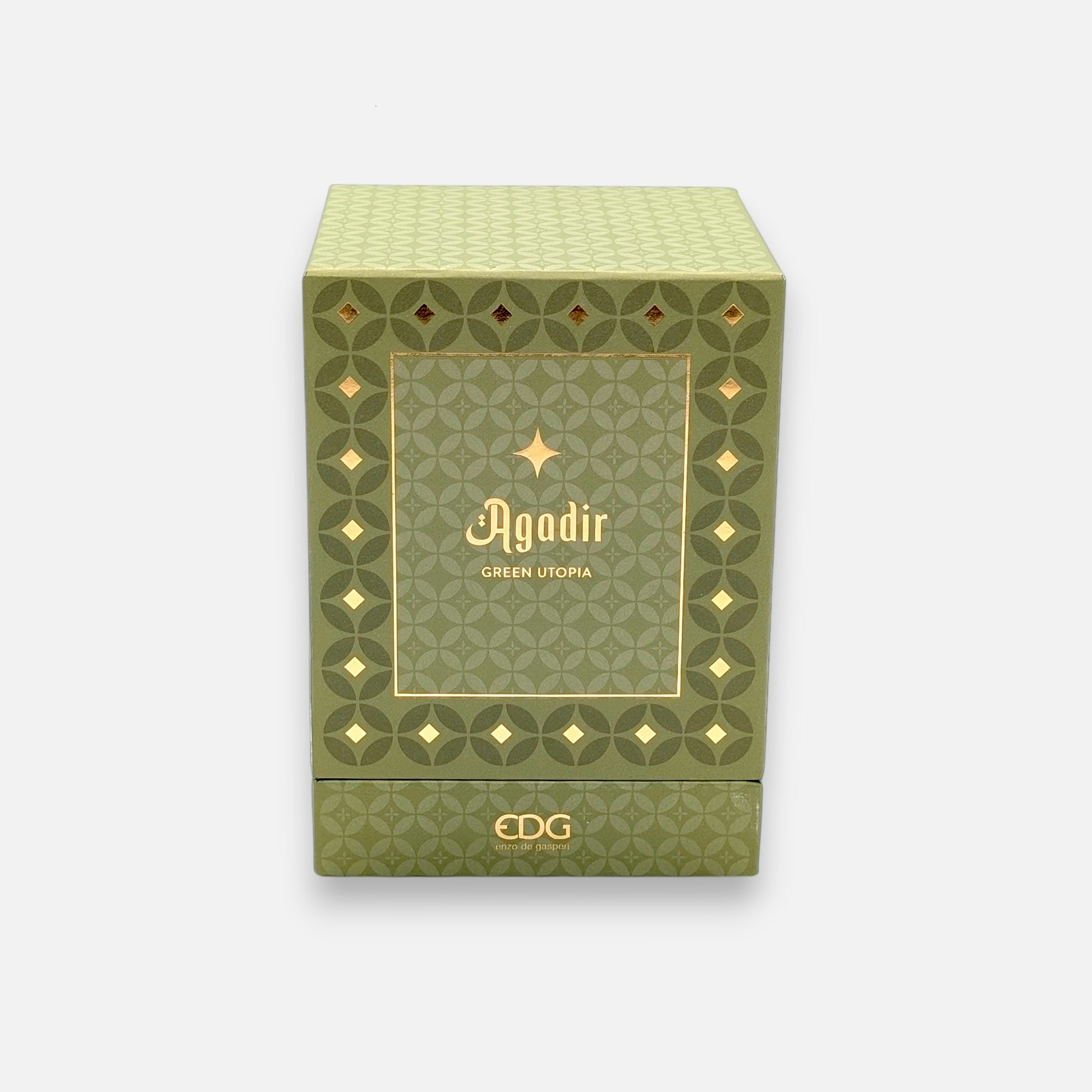 Grüne Duftkerze aus Glas Agadir mit Mosaik und Duft Green Utopia in Geschenkbox H 12cm Ø 10.5cm