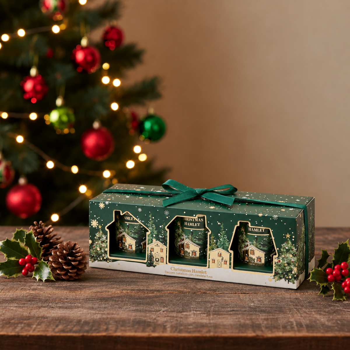 Duftkerze 3-er Set Glas Geschenkbox grün Ø5cm H6cm