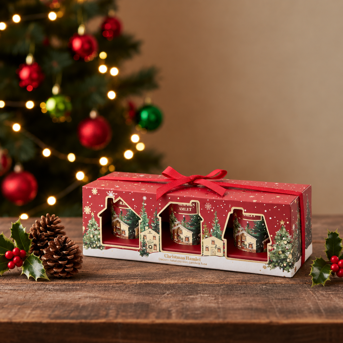 Duftkerze 3-er Set Glas Geschenkbox rot Ø5cm H6cm