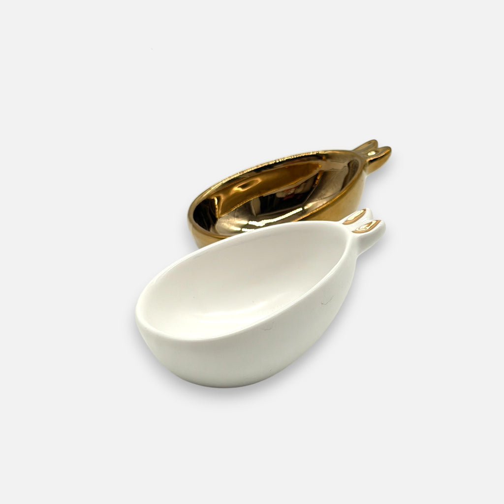 Bunny Schälchen mit Hasenohren aus Porzellan Weiss und Gold mit dekorativen Ostereiern