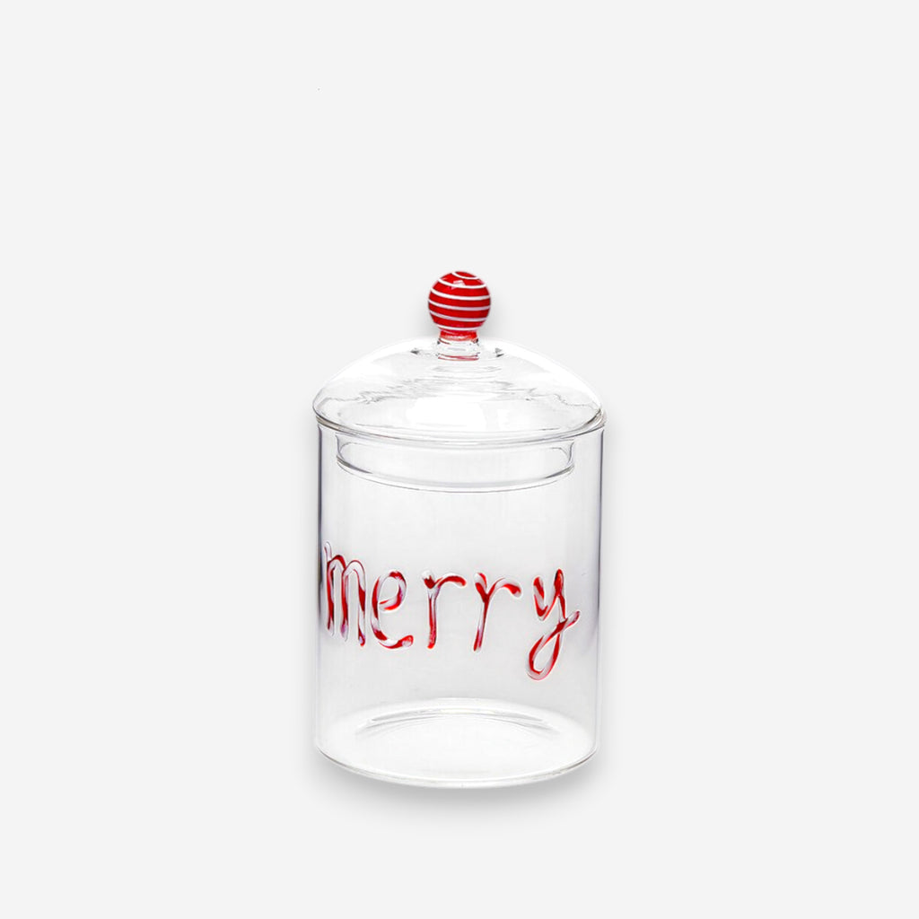 Aufbewahrungsdose aus Glas Weihnachten Schriftzug Merry H16.5cm Ø10cm, Ansicht 2
