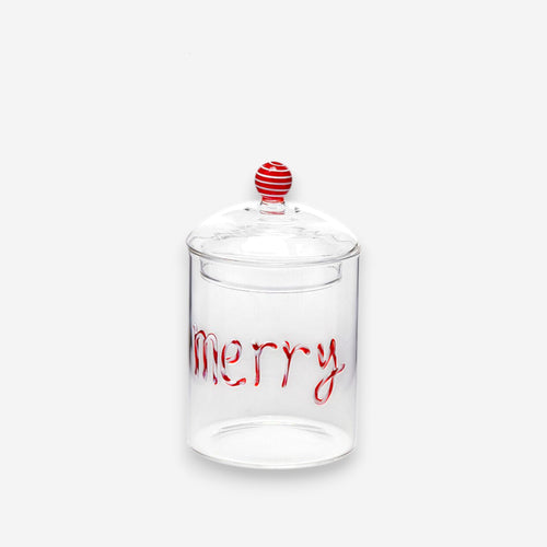 Aufbewahrungsdose aus Glas Weihnachten Schriftzug Merry H16.5cm Ø10cm, Ansicht 2