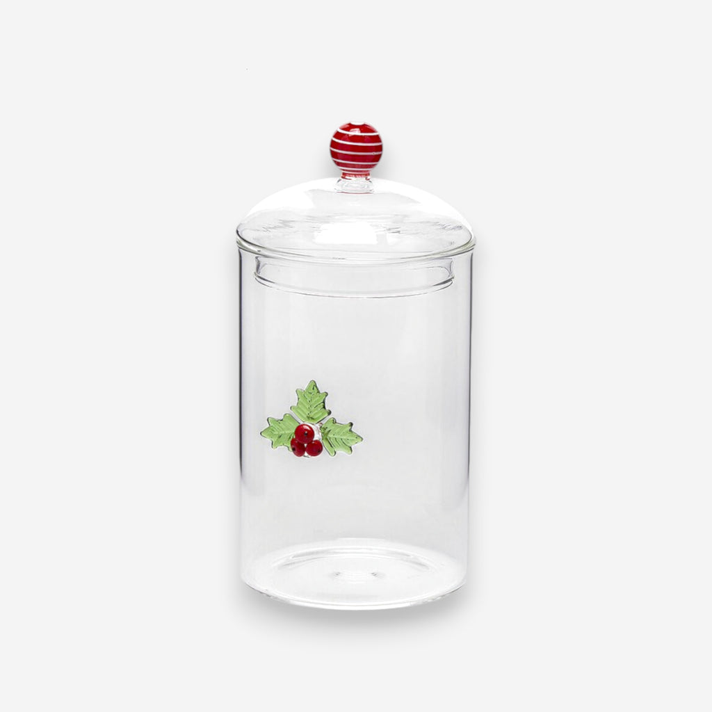 Aufbewahrungsdose aus Glas Weihnachten Stechpalme H19.5cm Ø10cm, Ansicht 2