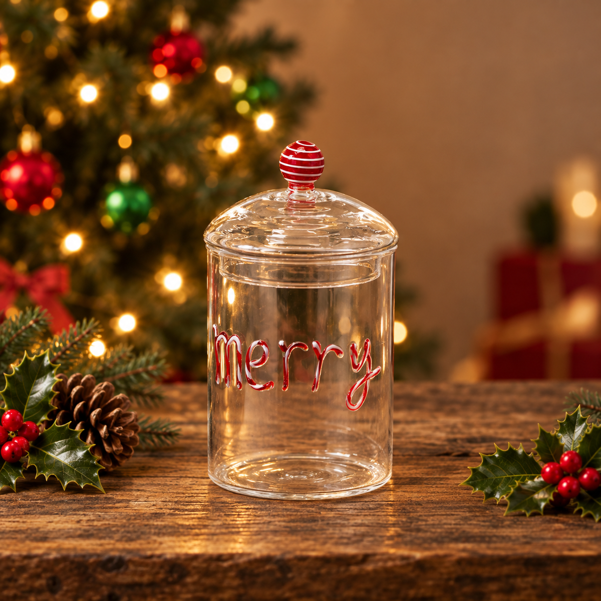 Aufbewahrungsdose aus Glas Weihnachten Schriftzug Merry H16.5cm Ø10cm
