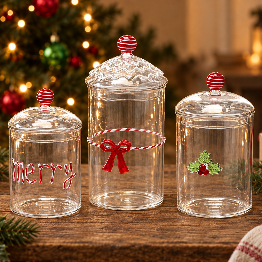 Aufbewahrungsdose aus Glas Weihnachten Schriftzug Merry H16.5cm Ø10cm, Ansicht 4
