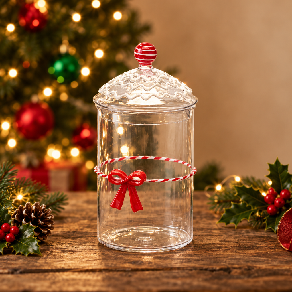 Aufbewahrungsdose aus Glas Weihnachten mit Schleife H22cm Ø10cm