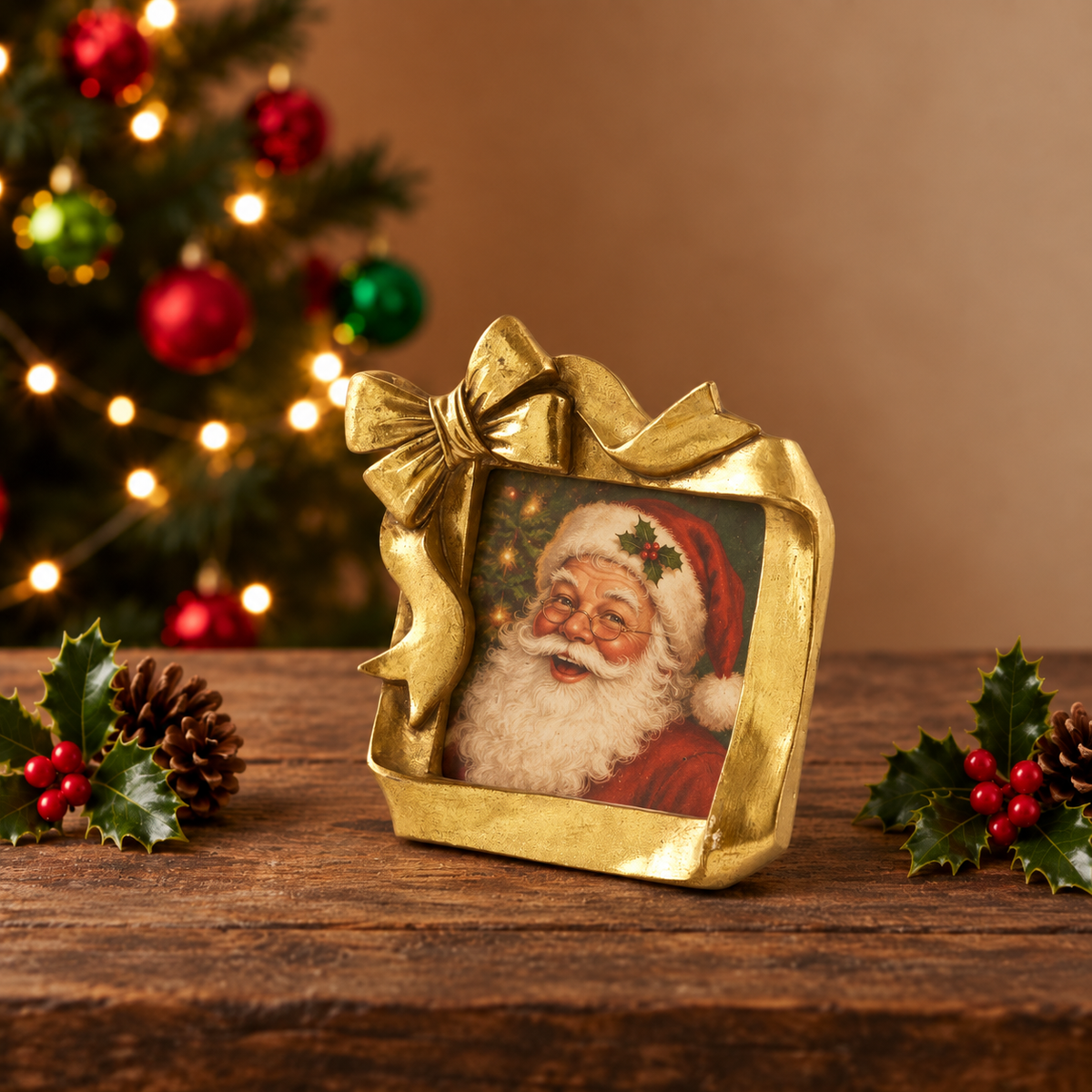 Bilderrahmen Weihnachten mit Schleife Gold H 15.5cm B 15cm T 3cm