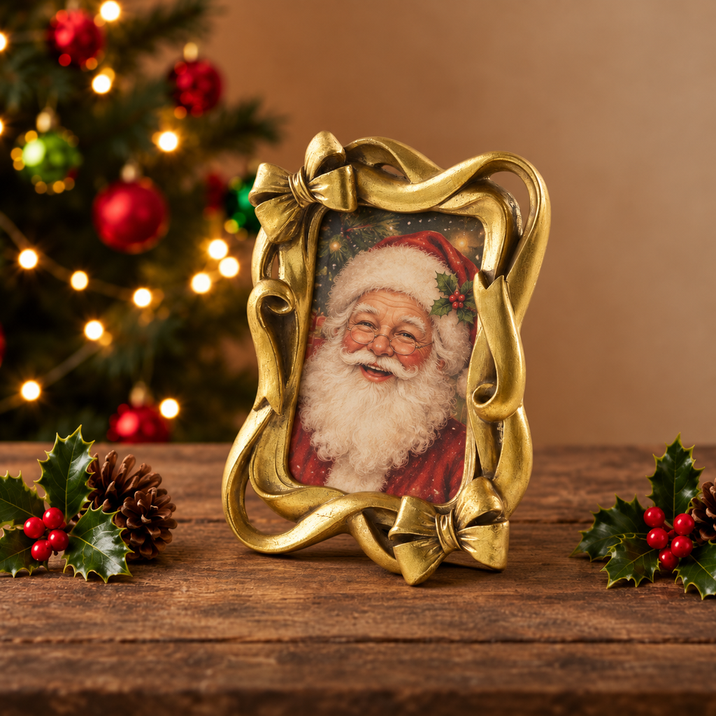 Bilderrahmen Weihnachten mit Schleife Gold H 20.5cm B 15.5cm T 3cm
