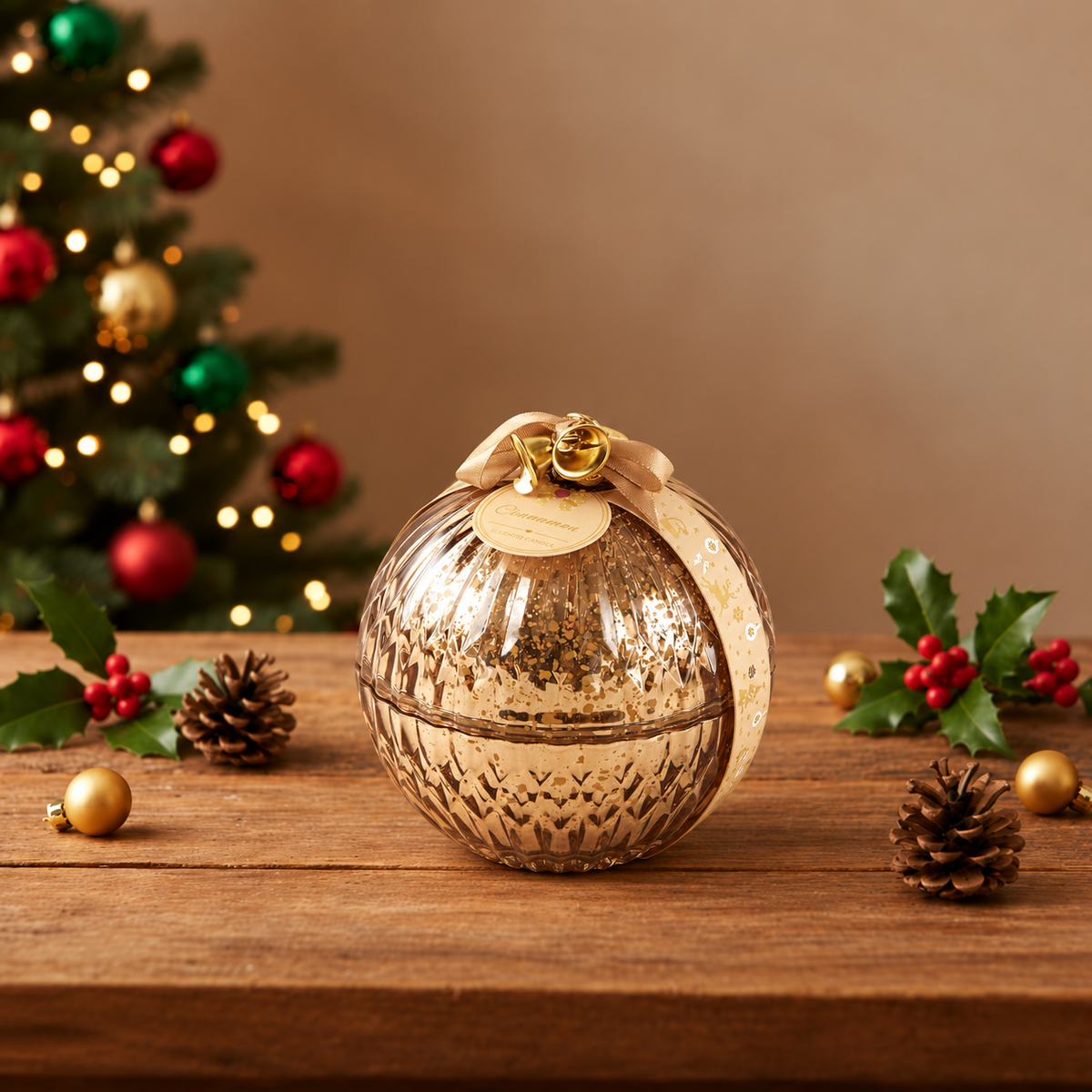 Duftkerze in Glaskugel Weihnachten Gold Ø13cm