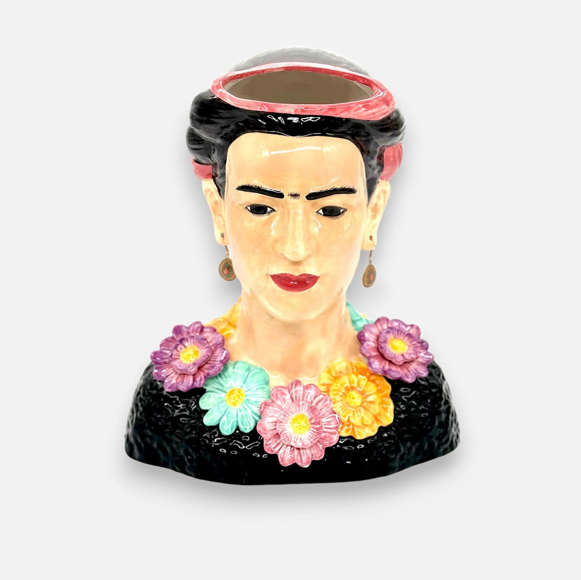 Frida  | Vase aus Keramik handbemalt Frauenbüste Frida Kahlo H 34cm x Ø 29cm x 19cm - mon-chouchou.ch