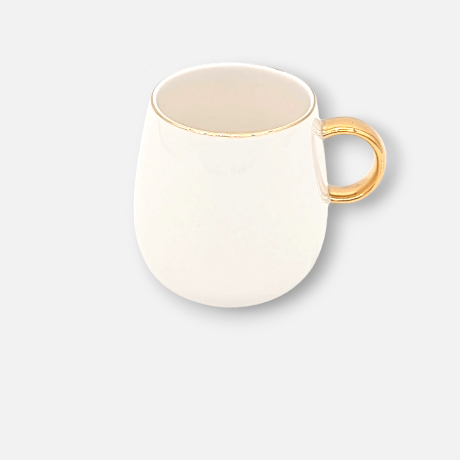 Geneviève | Tasse aus Porzellan glasiert weiss handbemalt mit Goldrand B 8cm x H 9cm 27cl - mon-chouchou.ch