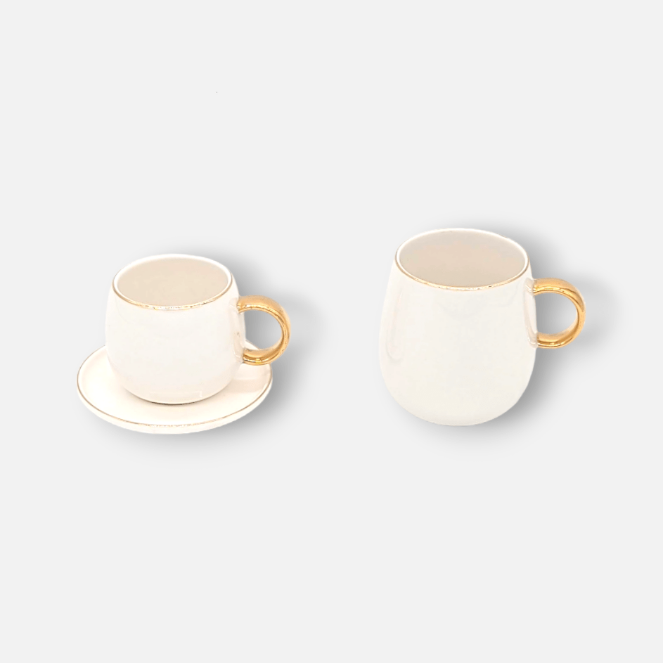 Geneviève | Tasse aus Porzellan glasiert weiss handbemalt mit Goldrand B 8cm x H 9cm 27cl - mon-chouchou.ch