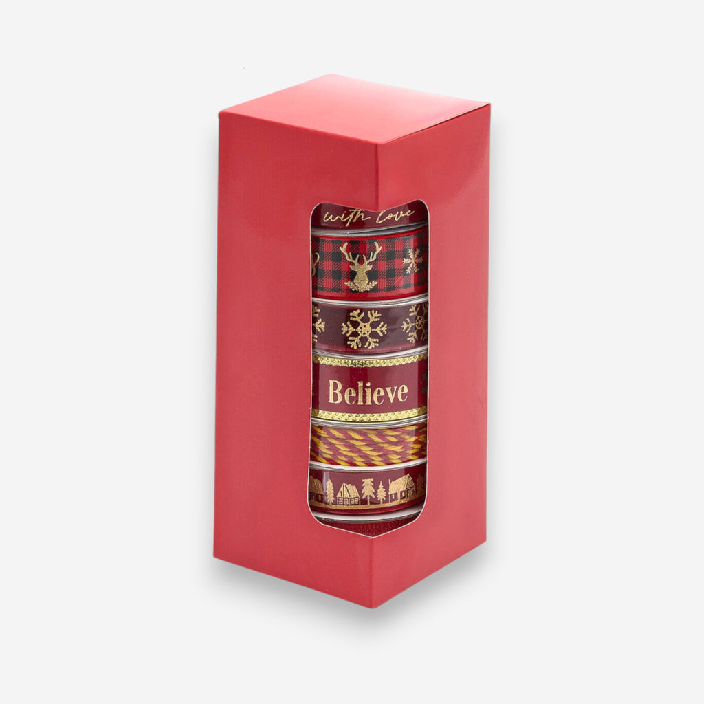 Geschenkband-Set Weihnachten Burgundrot 6 Rollen je 3m, Ansicht 2