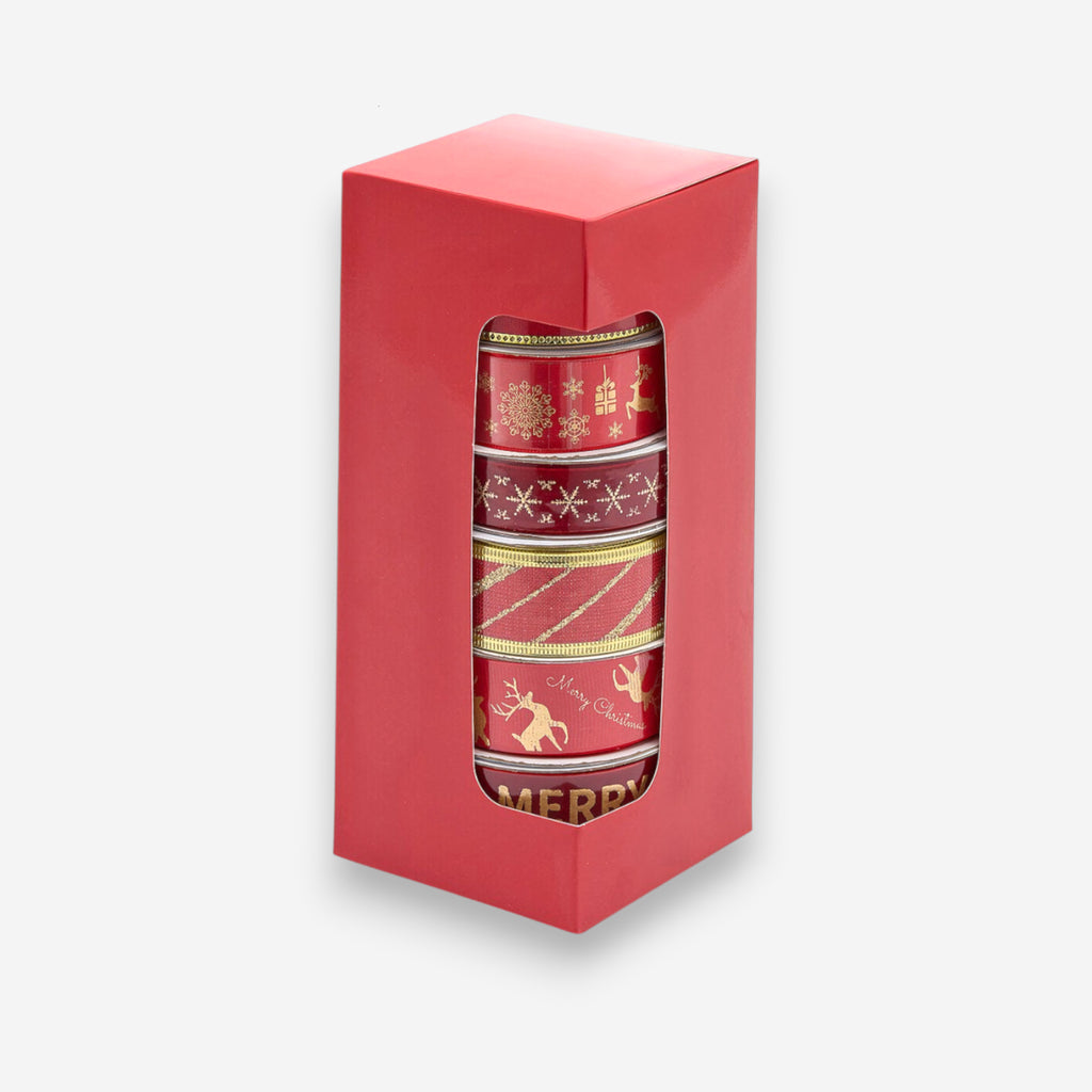 Geschenkband-Set Weihnachten Rot Gold 6 Rollen je 3m, Ansicht 2
