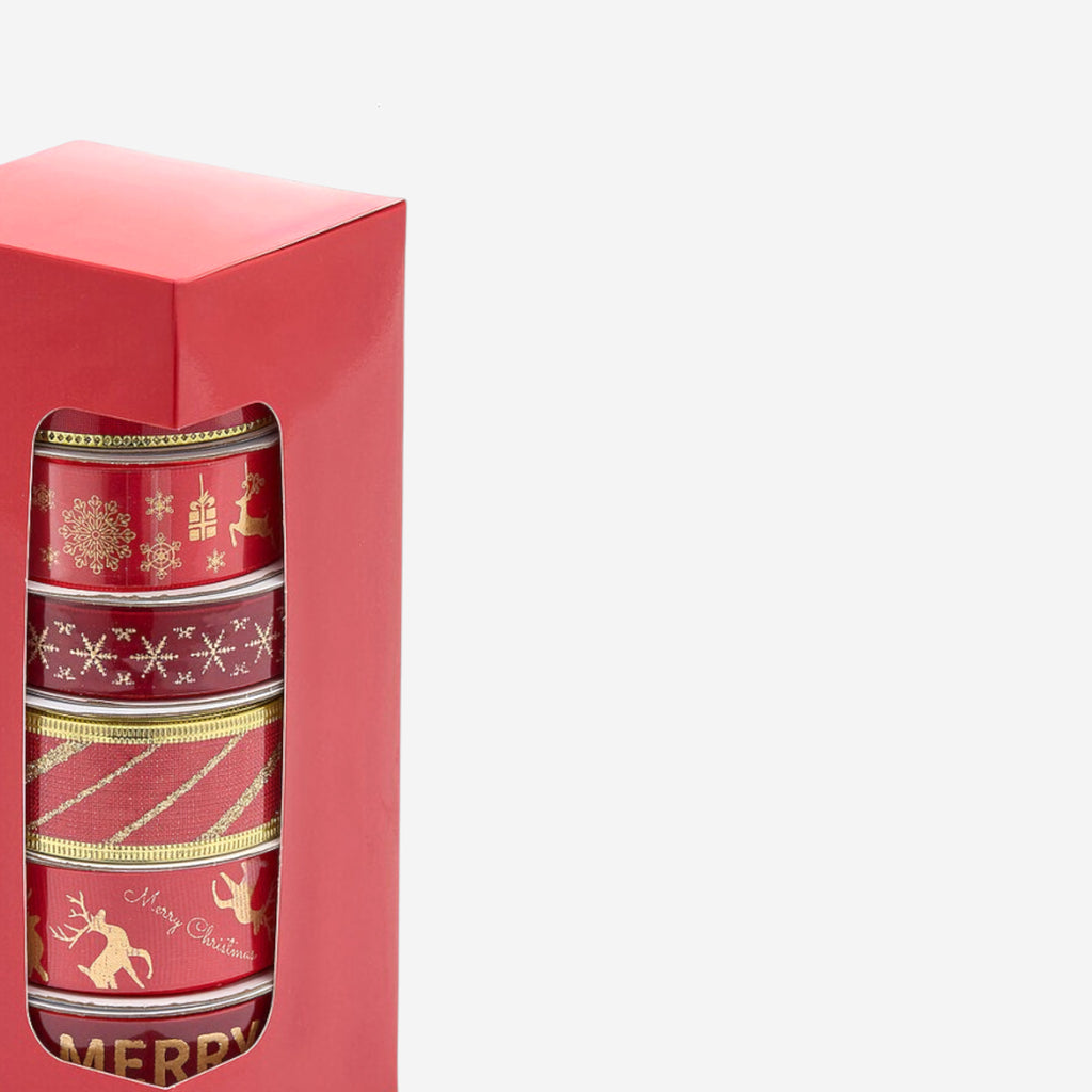 Geschenkband-Set Weihnachten Rot Gold 6 Rollen je 3m, Ansicht 3