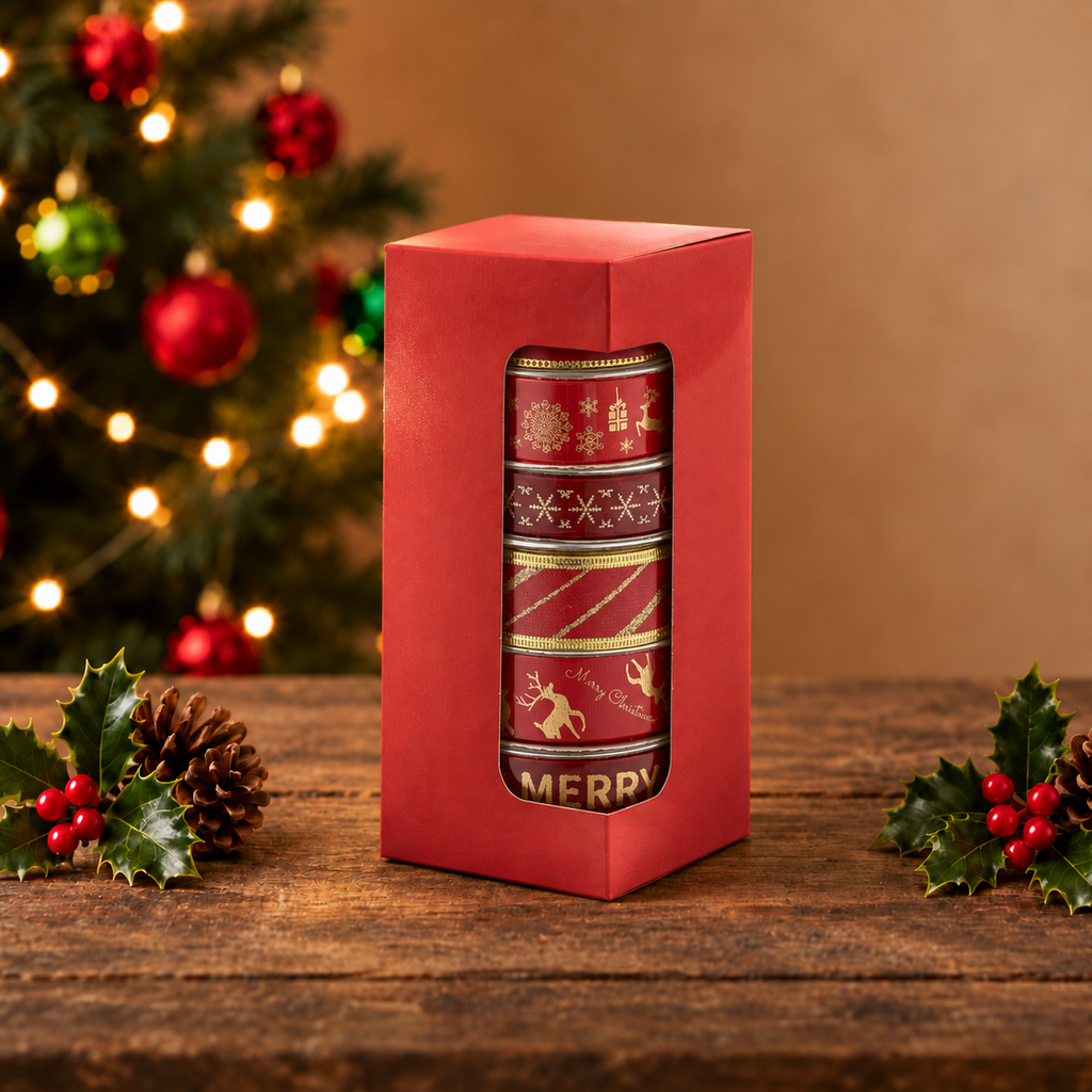 Geschenkband-Set Weihnachten Rot Gold 6 Rollen je 3m
