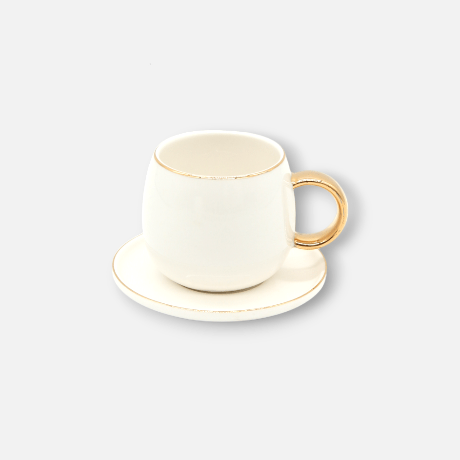 Geneviève | Espresso Tasse aus Porzellan glasiert weiss handbemalt mit Goldrand B 10cm x H 7cm 15cl - mon-chouchou.ch