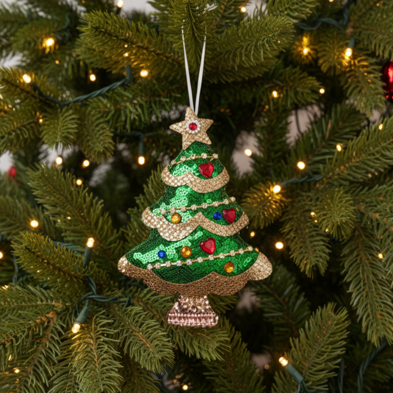 Weihnachtsanhänger-Set Tannenbaum Stechpalmenzweig Herz aus Stoff, Weihnachten, 3er Set