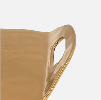 Josette | Servierplatte aus Porzellan gold metallic look rechteckig mit seitlichem Griff gross L 33.5cm x B 23cm x H 5.5cm