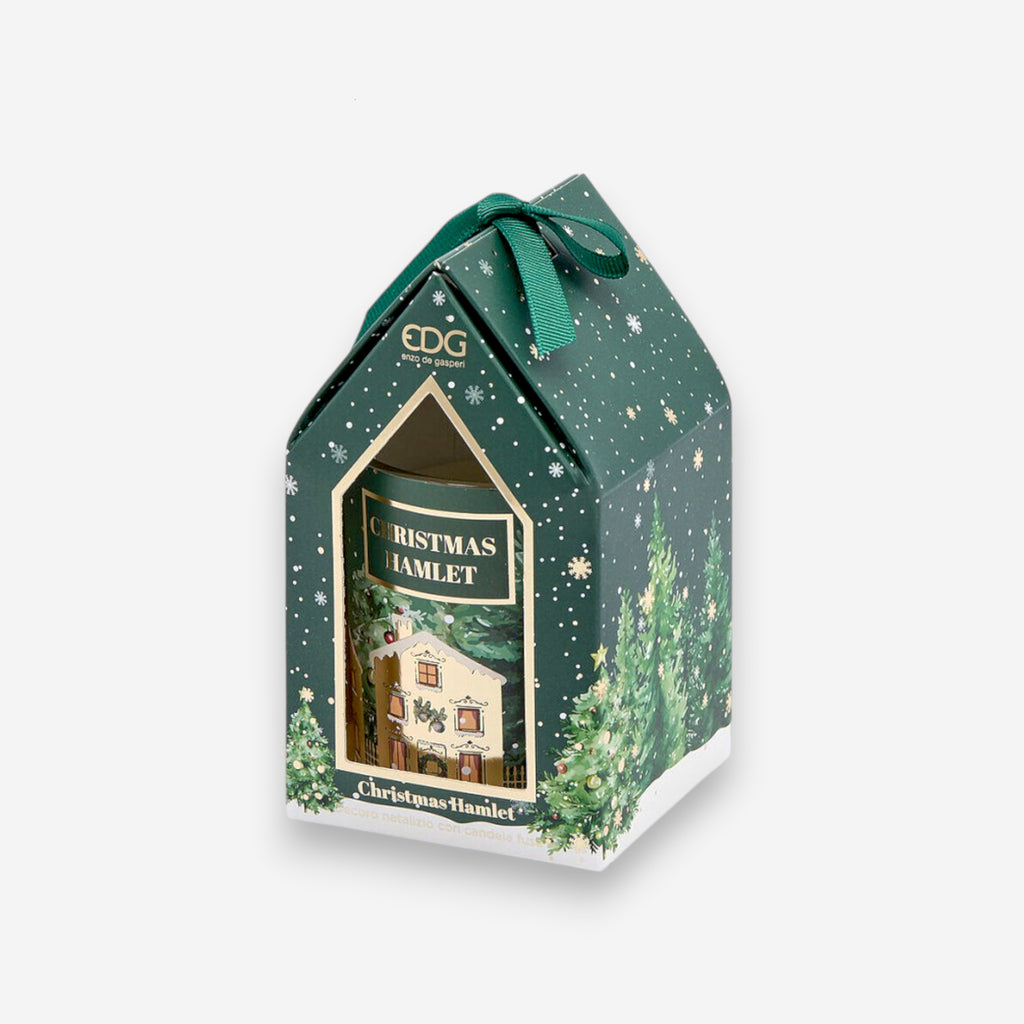 Duftkerze Weihnachten Häuschen Grün Geschenkbox Ø7cm H8cm, Ansicht 2