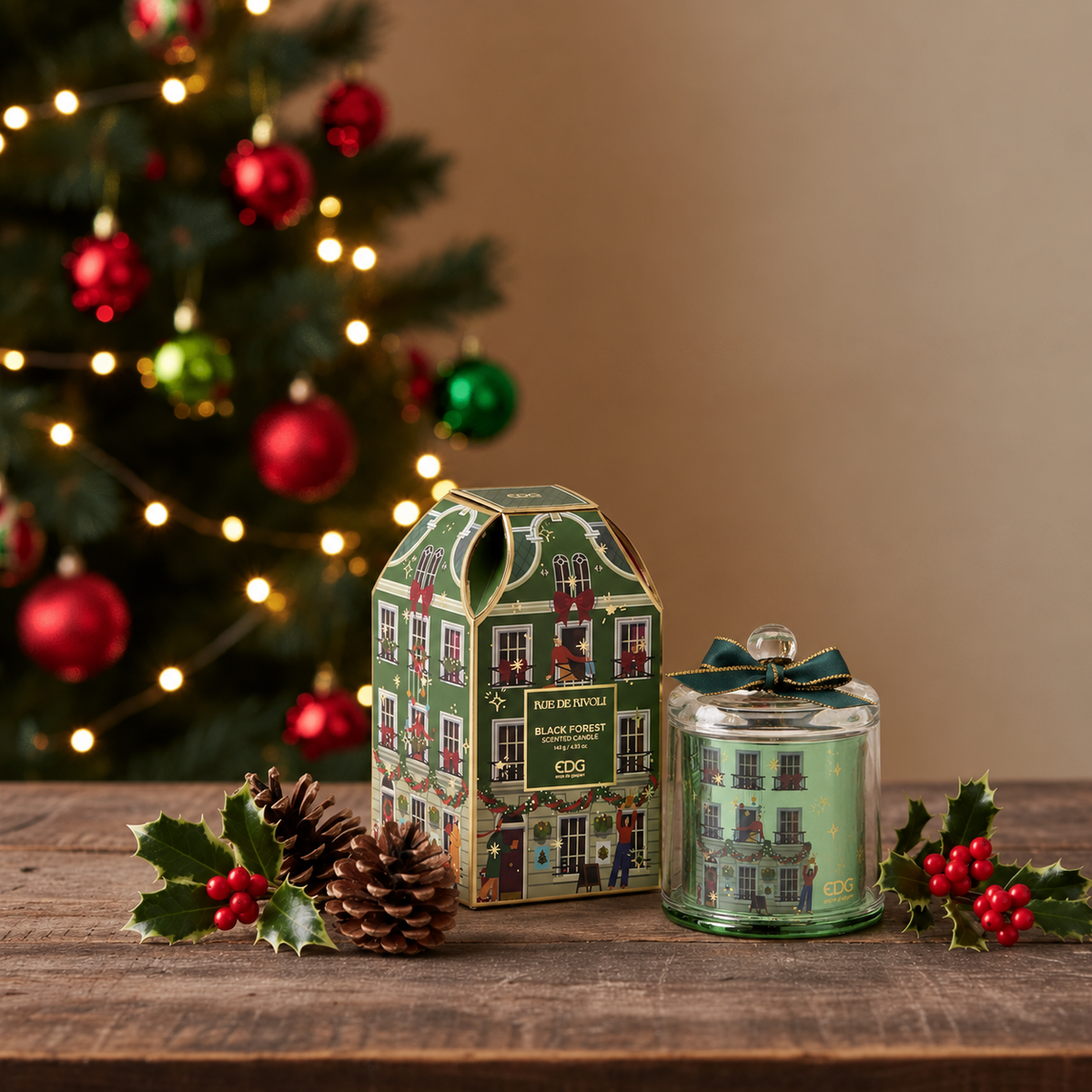 Duftkerze Glas Zimtduft Geschenkbox grün Ø9cm H12cm