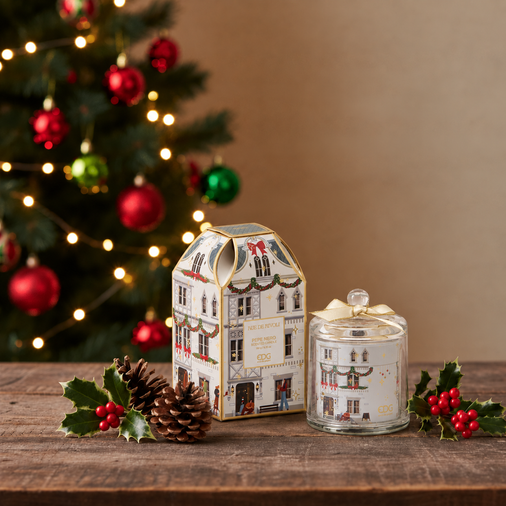 Duftkerze Glas Zimtduft Geschenkbox weiss Ø9cm H12cm