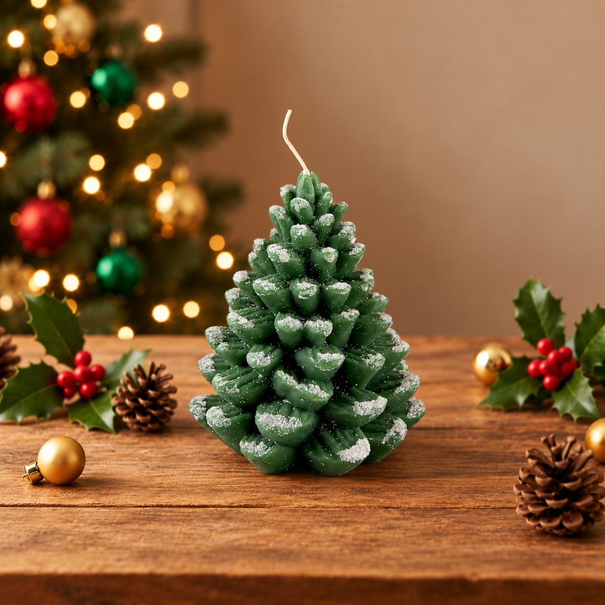 Kerze Tannenzapfen Weihnachten Geschenke grün H16cm, Ansicht 2