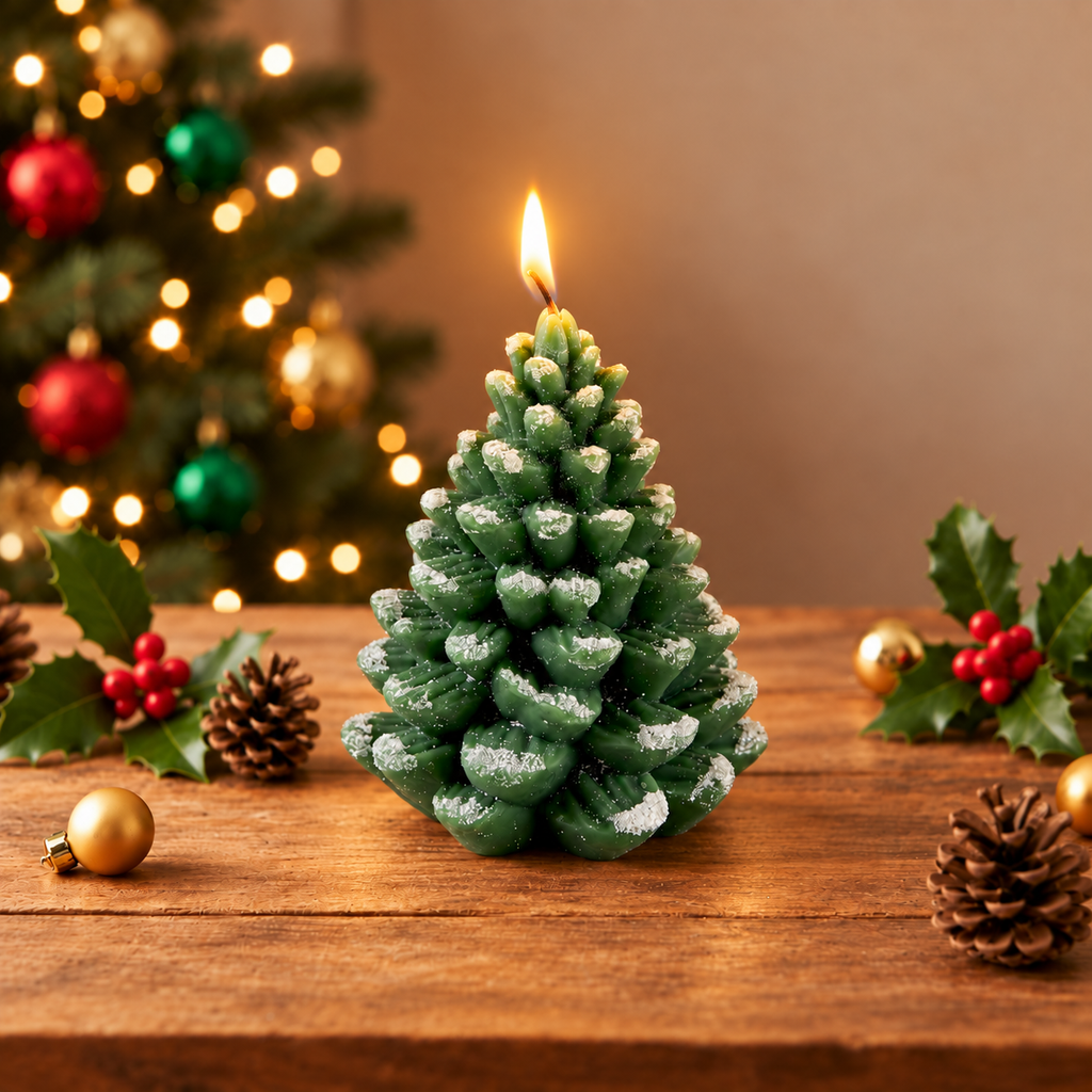 Kerze Tannenzapfen Weihnachten Geschenke grün H16cm