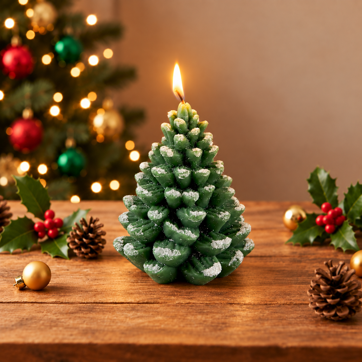 Kerze Tannenzapfen Weihnachten Geschenke grün H16cm